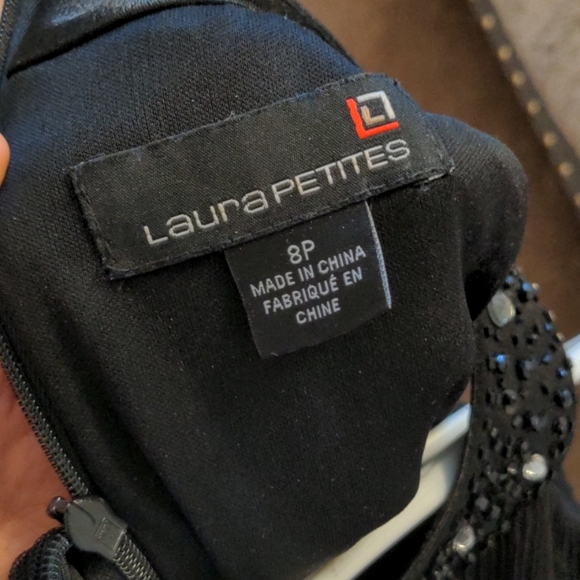 Laura Petite Beaded Halter Neck Fitted Black Dress - Picture 6 of 7